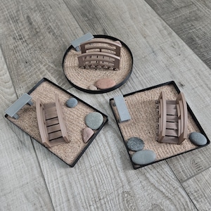 Mini Zen Garden Desktop Meditation Kit: 3D Printed with Sand, Stones, Rake