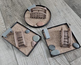 Mini Zen Garden Desktop Meditation Kit: 3D Printed with Sand, Stones, Rake