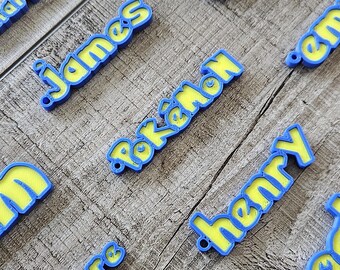 Personalized Pokémon Keychain, custom text, durable tag for backpack or keys