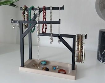 Jewelry stand with tray, multi-tier bracelet and necklace holder, countertop organizer