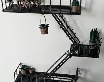3D Printed Plant Diorama, Fire Escape Wall Decor, Miniature NYC Scene