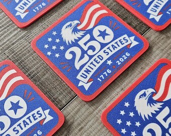 USA 250th birthday, 4-piece coaster set, 1776-2026 celebration gift, Fourth of July