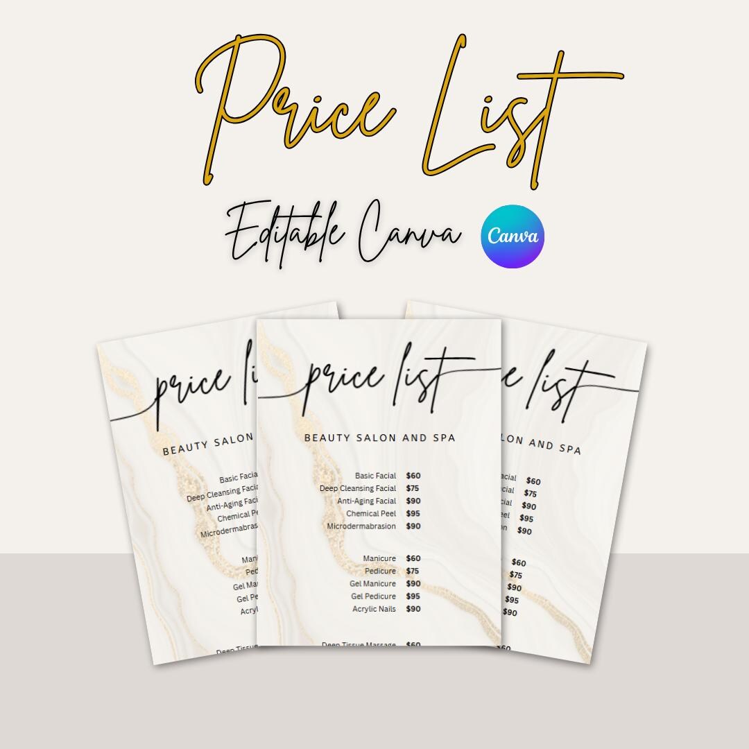 Price List Template, Editable Canva Payment Sign &amp; Pricing Sheet ...