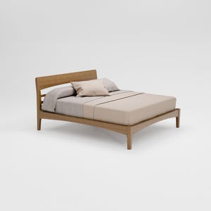 Stresa Bed in Dark Wood – Minimalist Design with Carved Curved Headboard
