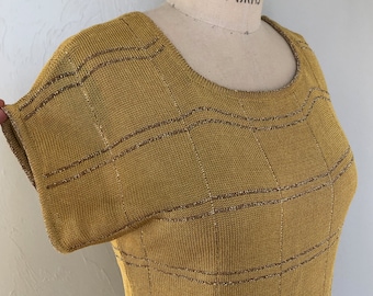 Italian Knit Metallic Gold 80s Blouson Top Small