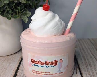 Shake It Off Slime: Strawberry Shake WG Jelly with DIY Clay Whipped Cream