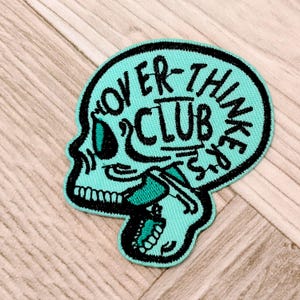 Over Thinkers Skull Patch: Embroidered Iron-On Skeleton Badge