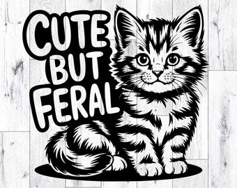 Feral Cat SVG PNG Kitten T-Shirt Design Laser Engrave Clipart Vector
