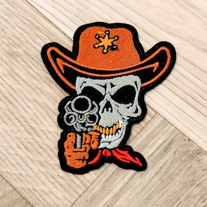 Skeleton Cowboy Patch: Embroidered Iron On Sew On Badge