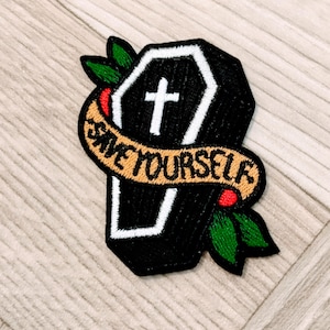Save Yourself Coffin-patch: geborduurde opstrijkbare punkbadge