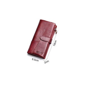 Cartera de cuero para mujer, larga, de piel de vaca, informal, a la moda, monedero multifuncional, tipo clutch