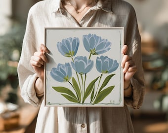 Coquette Flower Poster | Southern Preppy Decor | Blue Tulip Wall Art
