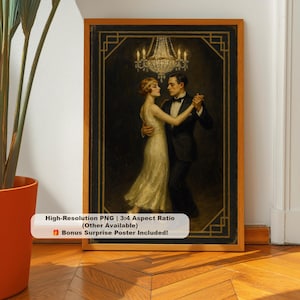 Great Gatsby Vintage Art Print, Art Deco Dancing Couple, Roaring Twenties Wall Decor, F Scott Fitzgerald Literary Poster