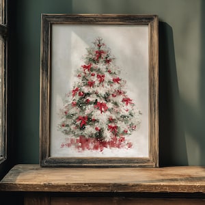 Christmas Tree Wall Art with Red Bow Holiday Decor - Winter Home Decoration