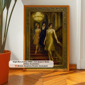 Great Gatsby Inspired Art, Art Deco Wall Decor, Roaring Twenties Poster, 1920s Flapper Girl Print, Digital Download