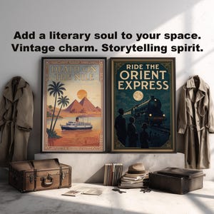 Agatha Christie Poster Set Orient Express Death on the Nile Wall Art Bundle Vintage Travel Mystery Book Inspired Print Pair Digital Download