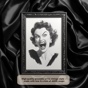 Impression d&#39;art vintage femme vampire : décoration d&#39;horreur gothique des années 1950 (téléchargement numérique)