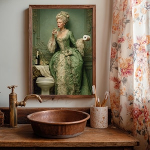 Funny Historical Bathroom Art Baroque Lady Toilet Wall Decor Humorous Vintage Style Print for Powder Room Guest Gift Royal Parody Poster