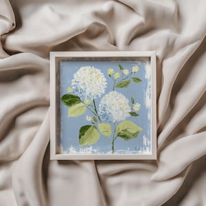 Elegant Blue Green hydrangea Floral Wall Art | Modern Botanical Print Download  | Chinoiserie decor
