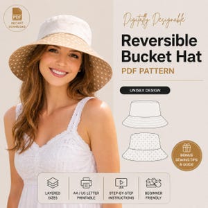 Cartamodello per cappello a secchiello reversibile – Cappello estivo fai da te per principianti (Download digitale)