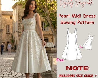 Pearl Midi Dress Sewing Pattern PDF – Elegant Bustier & Tiered Skirt (Digital Download)