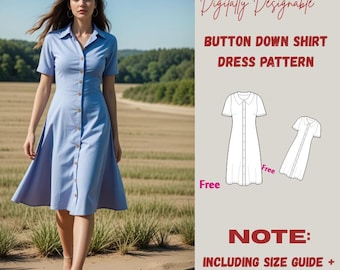 Button Down Dress Sewing Pattern | Flared & Shirt Dress PDF | Digital Download