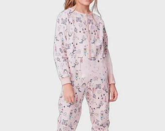 Girls Cotton Pajama Sewing Pattern | Full-Body Jumpsuit, Toddler to Teen (Digital Download)