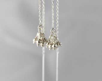 delicate sterling threaders. tiny ball clusters. long chain. solid sterling silver • • teresa threader earring