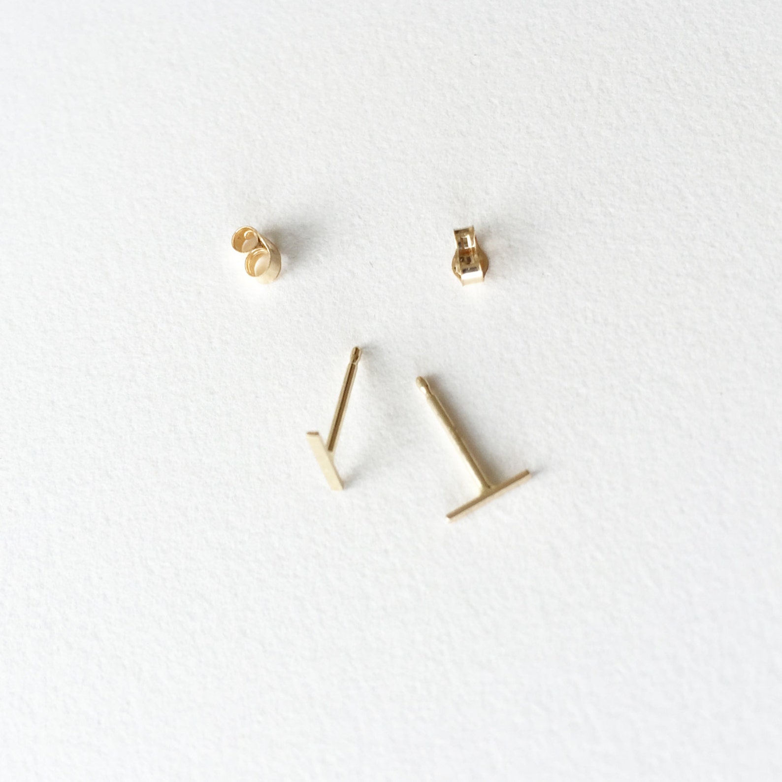 Tiny Gold Bar Post Earrings. Solid 14k Yellow Gold. Super - Etsy