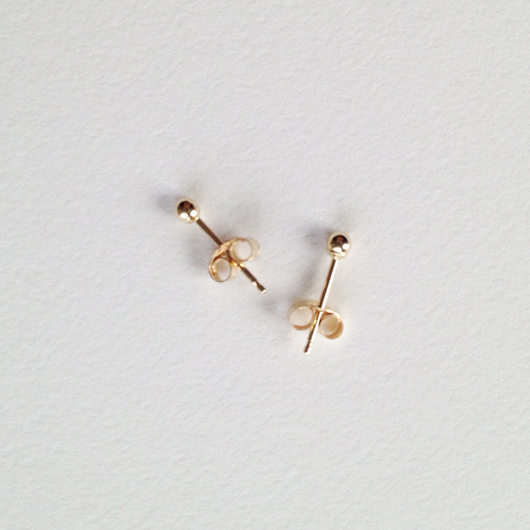 Tiny 14k Gold Ball Post Earrings. 2mm or 3mm Ball. Solid 14k Etsy UK