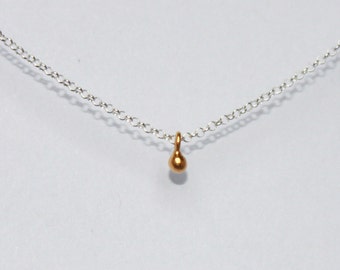 minimalist gold necklace. sterling silver with a tiny 24k gold vermeil ball • • jenna droplet necklace