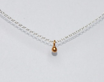 Minimalist Sterling Silver Necklace: 24k Gold Vermeil Tiny Ball Droplet