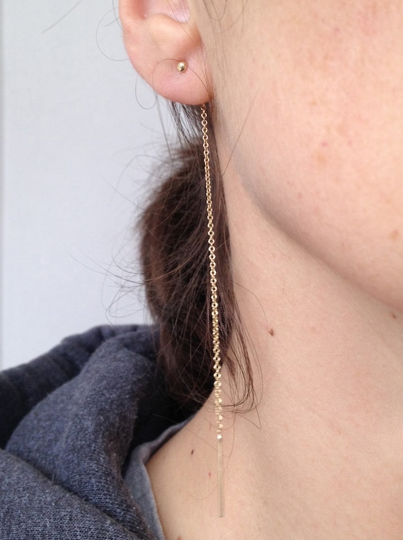 Extra Long Gold Threader Earring