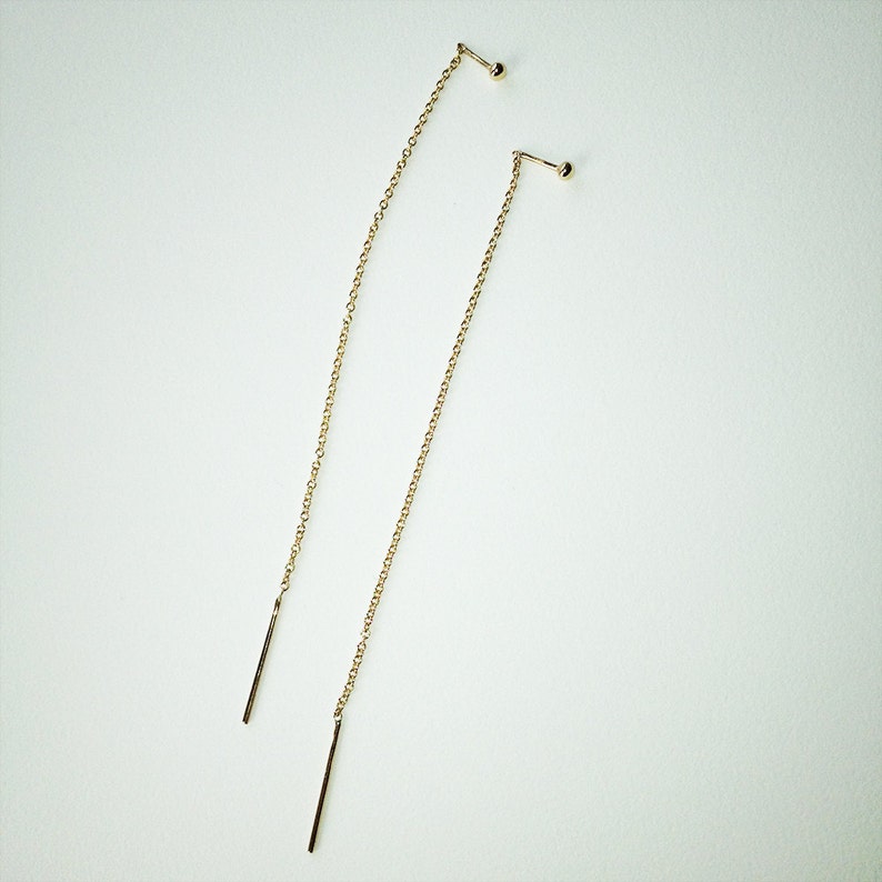 Extra Long Gold Threader Earrings. Solid 14k Yellow Gold. Etsy