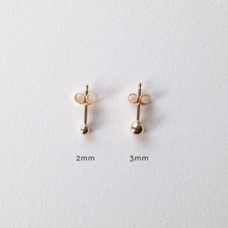 Tiny 14k Gold Ball Post Earrings. 2mm or 3mm Ball. Solid 14k Etsy UK