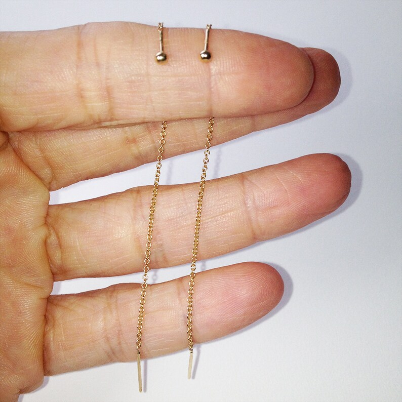 Extra Long Gold Threader Earrings. Solid 14k Yellow Gold. Etsy