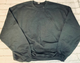 BLANK Dark Heather Zipper Chemo Port Sweatshirt - ADULT