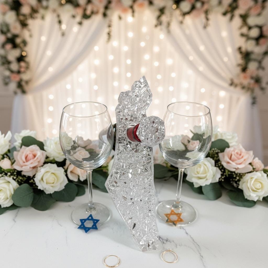 Chuppah Glass Israeli Map Wine Holder Jewish Wedding Keepsake Broken chuppah-glass-israeli-map-wine-holder-jewish-wedding-keepsake-broken
