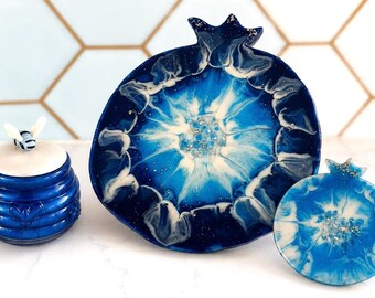 Personalized Pomegranate Tray, Jewish Serving Platter, Rosh Hashanah Gift, Judaica Home Decor, Hebrew Prayer Resin Tray, Jewish Housewarming
