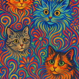 Would you like something like &quot;Psychedelic Abstract Cat Art - Louis Wain Inspired - Printable Wall Art - A4 Portrait&quot;