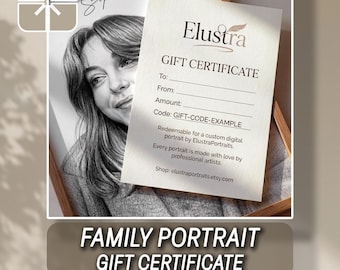 Custom Family Portrait Gift Certificate, Pencil Drawing from Photo (Digital Download)