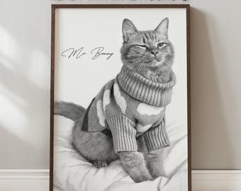 カスタム猫の肖像画 • 写真からのリアルな鉛筆スケッチ • デジタルペットの描画とメモリアルギフト