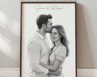 Custom Couple Portrait: Hand-Drawn Pencil Sketch (Digital Download)