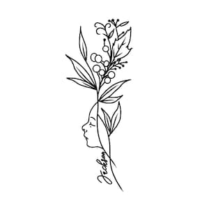 Baby Side Profile Custom Drawing/ Tattoo/ Line Art/ Birth flower Digital Download