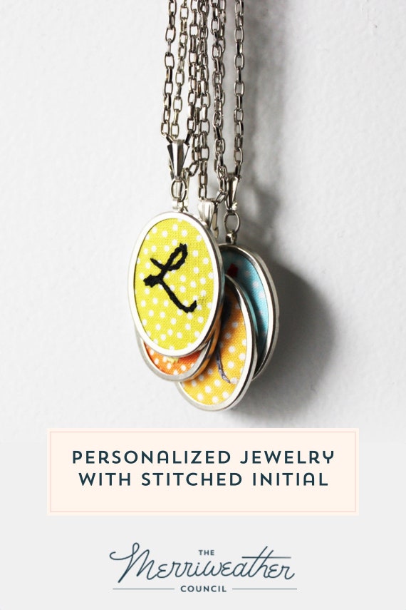 Hand Embroidered Initial Necklace