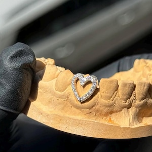 Iced Out Diamond Open Face Window Heart Cap– Custom Made Gold & Silver Grillz | Personalized Grillz Sets FREE Mold Kit + Free Shipping!
