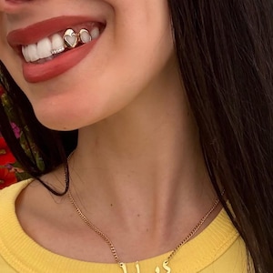Iced Out Diamond Inlay Heart Window In Dental Gold & Sterling Silver 925 Custom Made Grillz Any Teeth FREE Mould Kit!