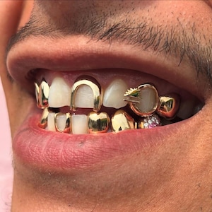 Single Hook Cuff Grillz | Stylish Teeth Caps– Custom Made Gold & Silver Grillz | Personalized Grillz Sets FREE Mold Kit + Free Shipping!