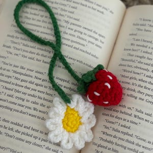 Strawberry Crochet Bookmark with Flower