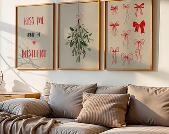 Christmas Wall Art - Set of 3 - Mistletoe - Prints - Holiday Decor - Digital Download